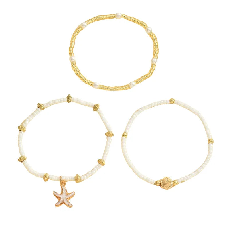 Bracelet de Cheville en Perles Multi-Rangs Etoile de Mer