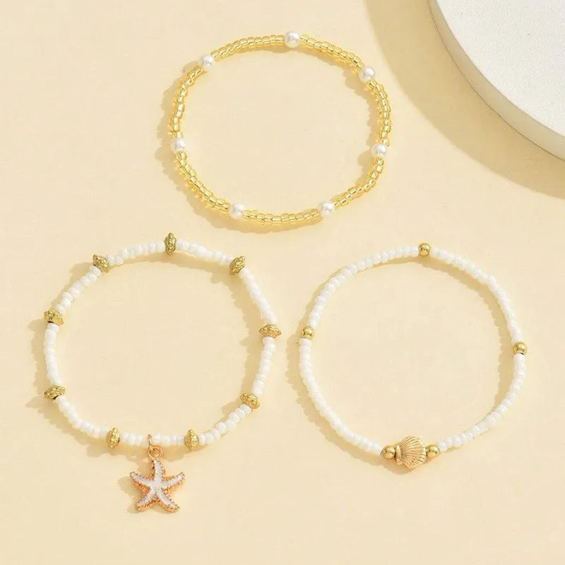 Bracelet de Cheville en Perles Multi-Rangs Etoile de Mer