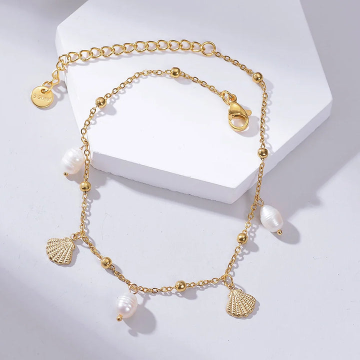 Bracelet de Cheville Coquillage en Acier Inoxydable Doré