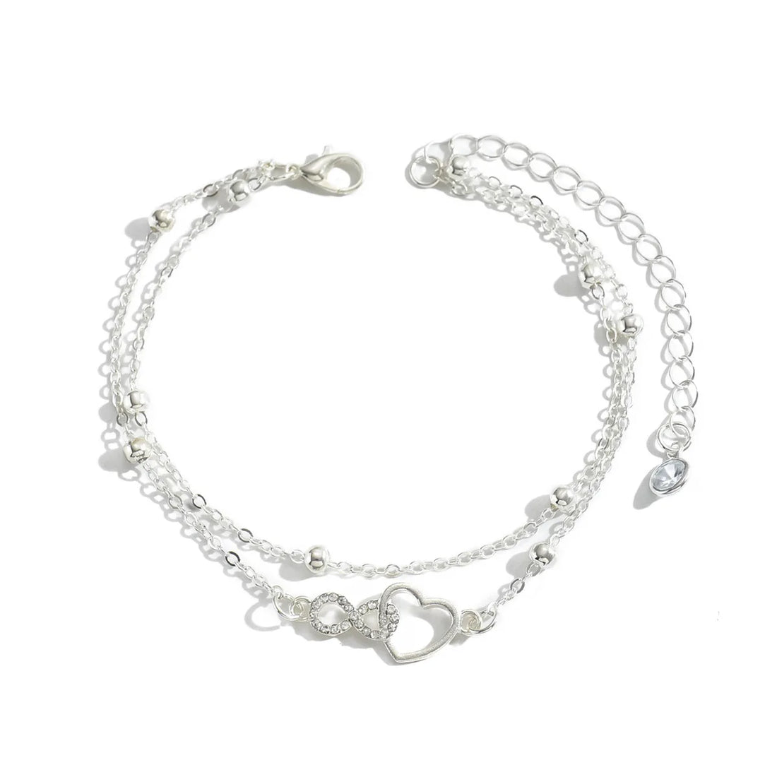 Bracelet de Cheville Cœur Double Rang Argent 925