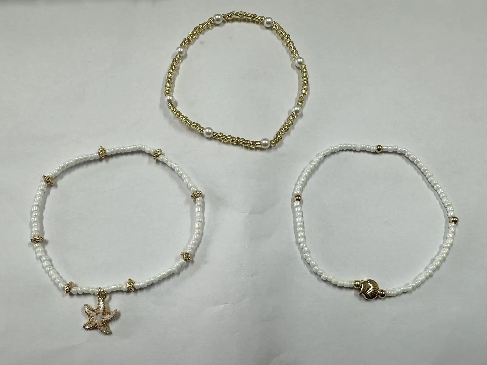 Bracelet de Cheville en Perles Multi-Rangs Etoile de Mer