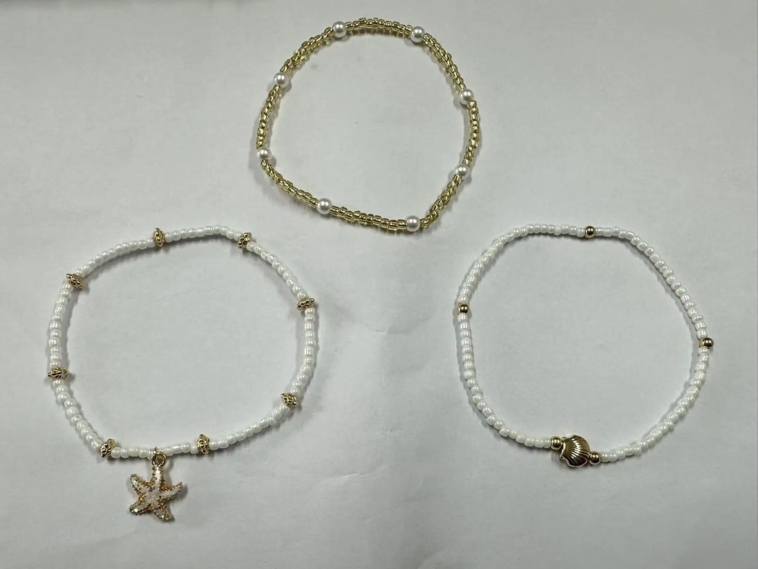 Bracelet de Cheville en Perles Multi-Rangs Etoile de Mer
