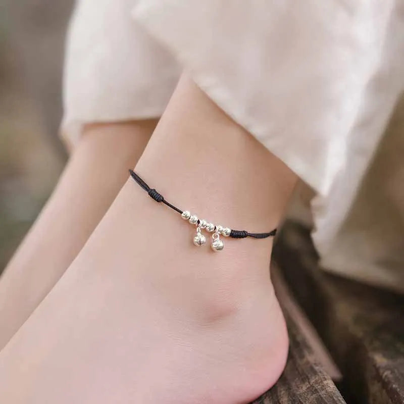 Women's Sterling Silver 925 Double Fine Chain Anklet with Sparkling Rhinestones