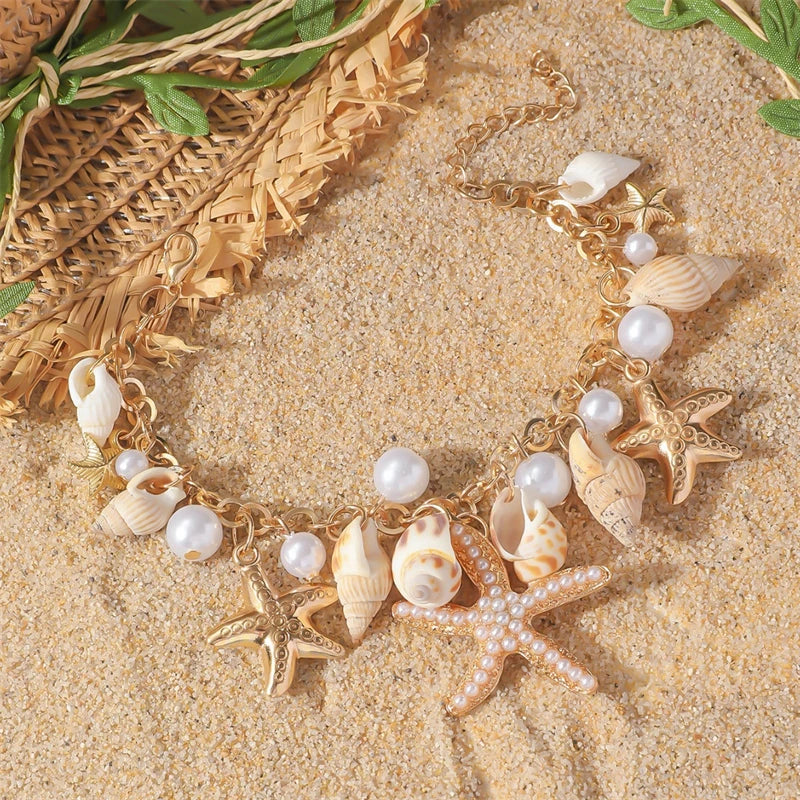 Chaîne de Cheville en Acier avec Pendentifs Style Plage