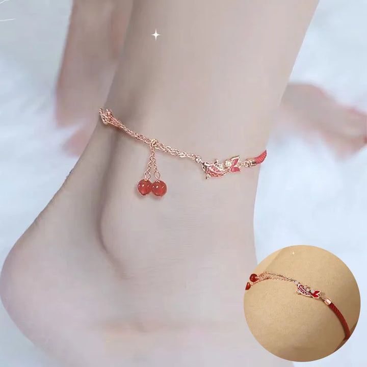 Bracelet de Cheville en Acier Inoxydable Pendentif Cerise
