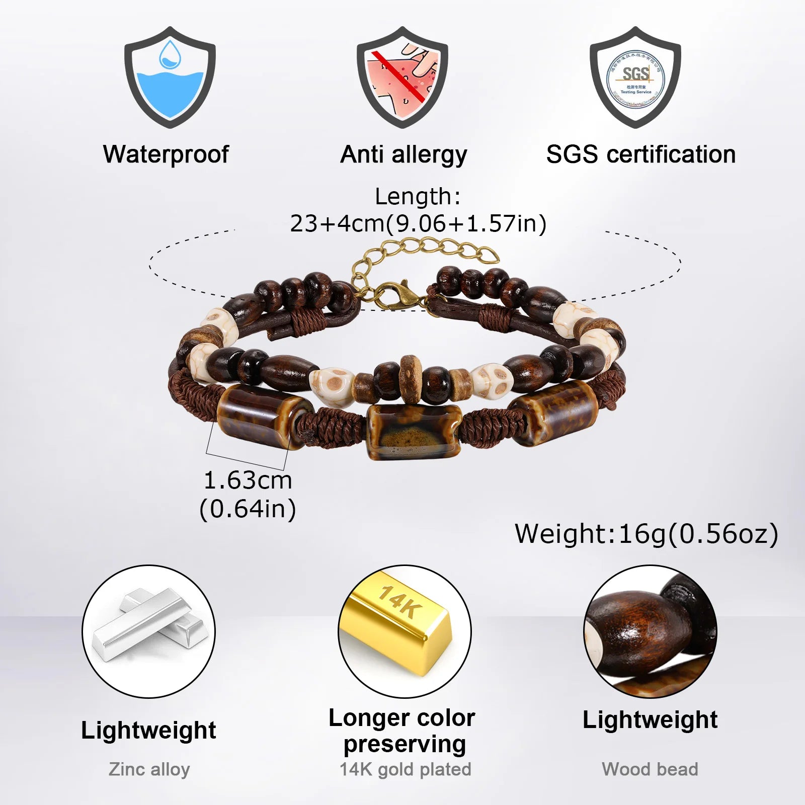 Bracelet de Cheville Homme Vintage en Perles de Coco