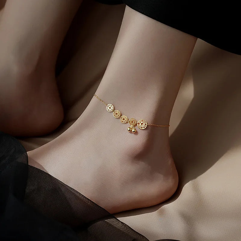 Women's Sterling Silver 925 Double Fine Chain Anklet with Sparkling Rhinestones