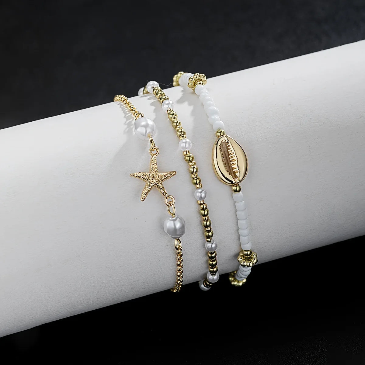 Bracelet de Cheville Bohème Plage en Perles Multi-Rangs