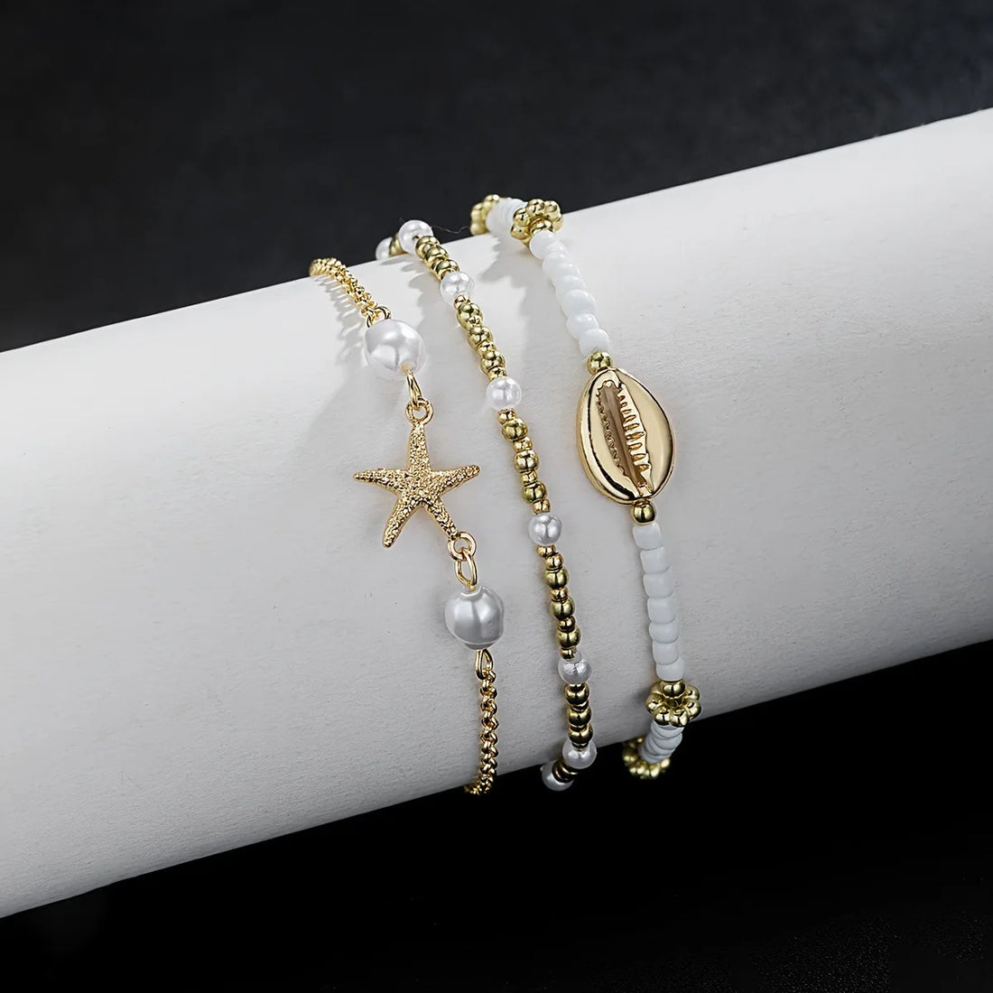 Bracelet de Cheville Bohème Plage en Perles Multi-Rangs