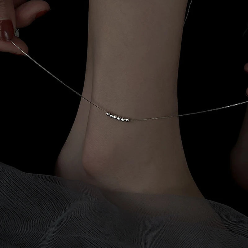 Women's Sterling Silver 925 Double Fine Chain Anklet with Sparkling Rhinestones