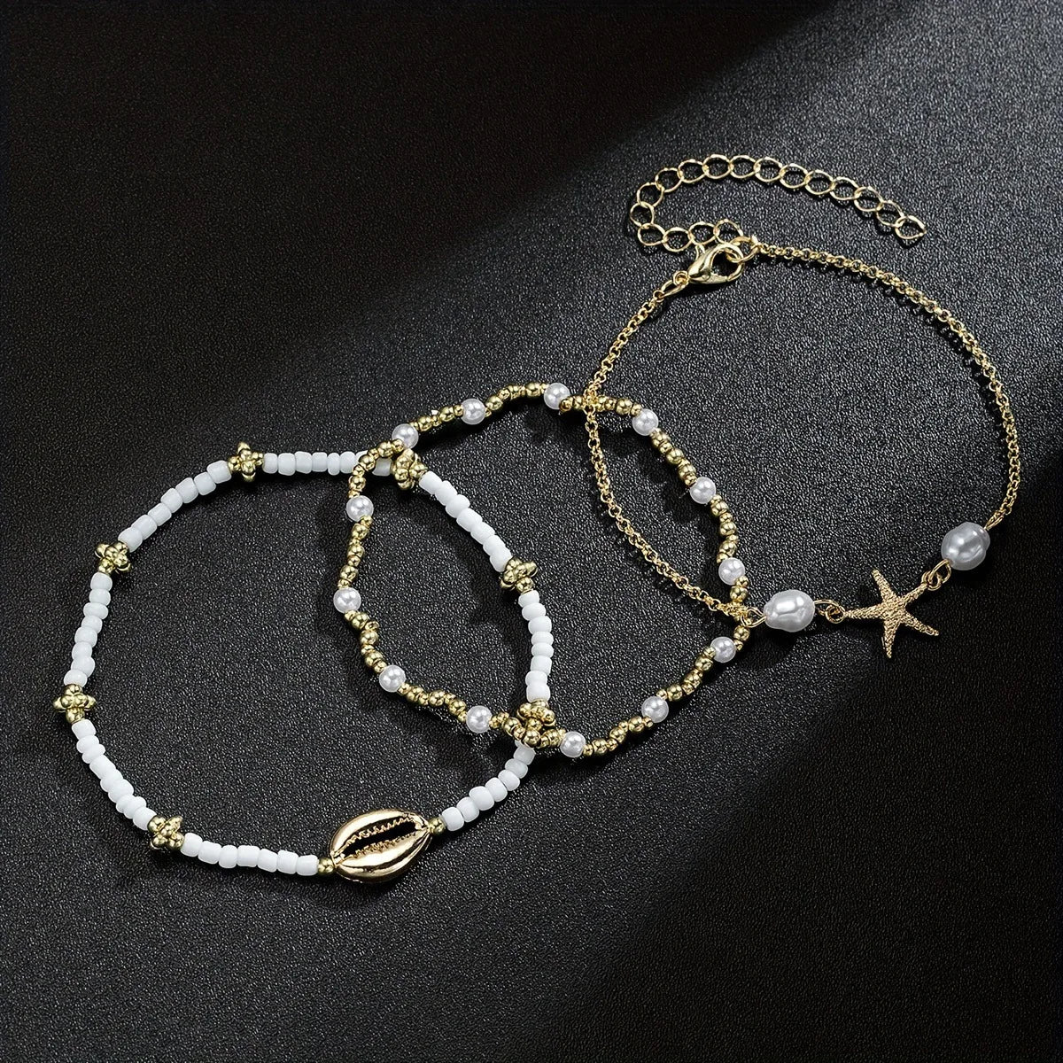 Bracelet de Cheville Bohème Plage en Perles Multi-Rangs