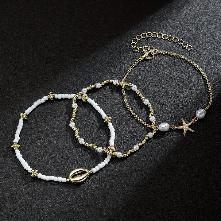 Bracelet de Cheville Bohème Plage en Perles Multi-Rangs