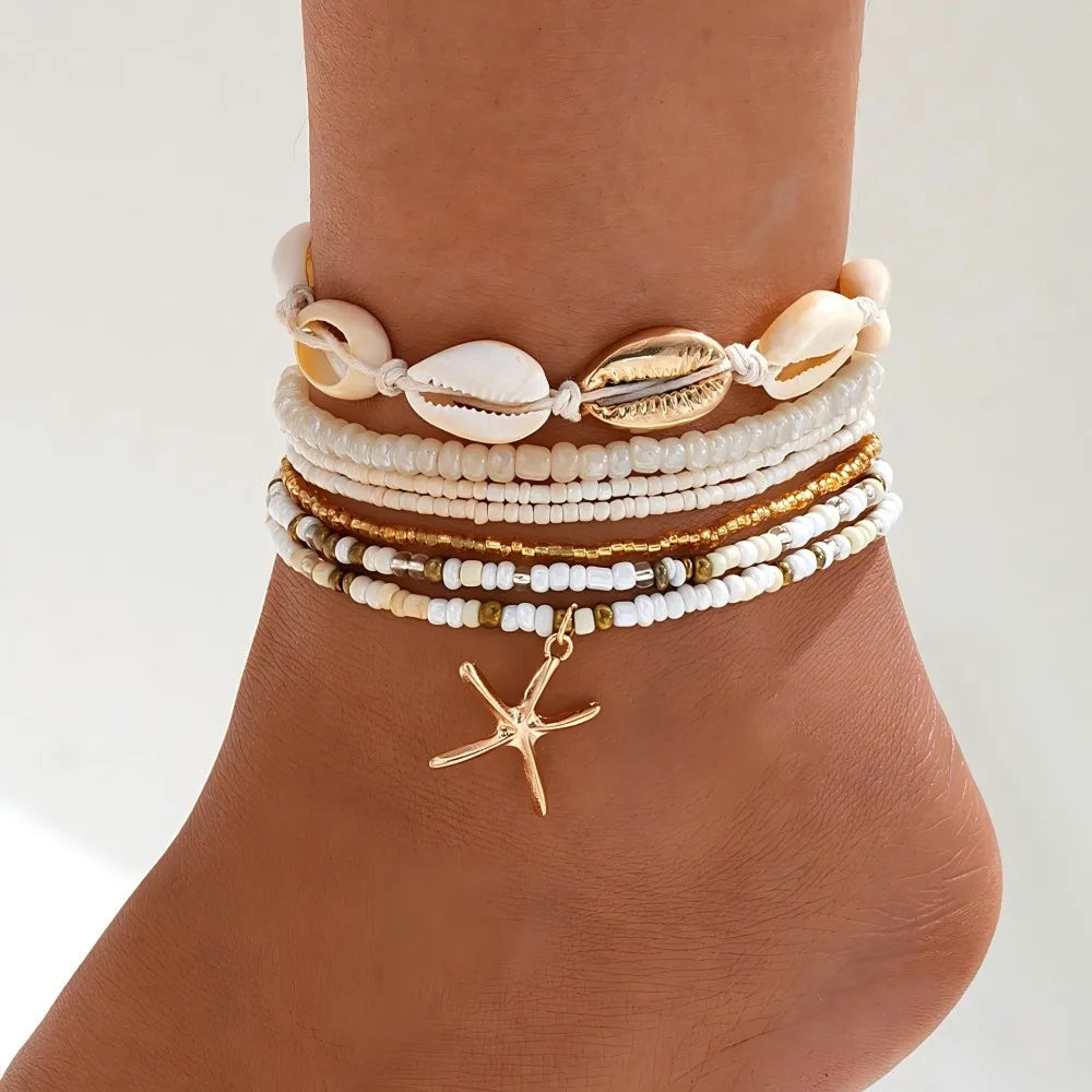 Bracelet de Cheville Multi-Rangs Coquillage