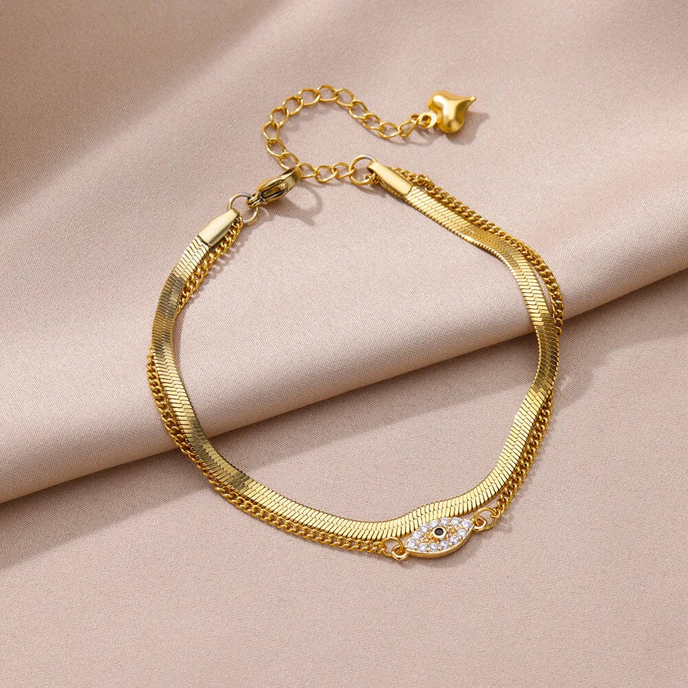 Chaîne de Cheville Dorée avec Croix et Pierres Zirconium