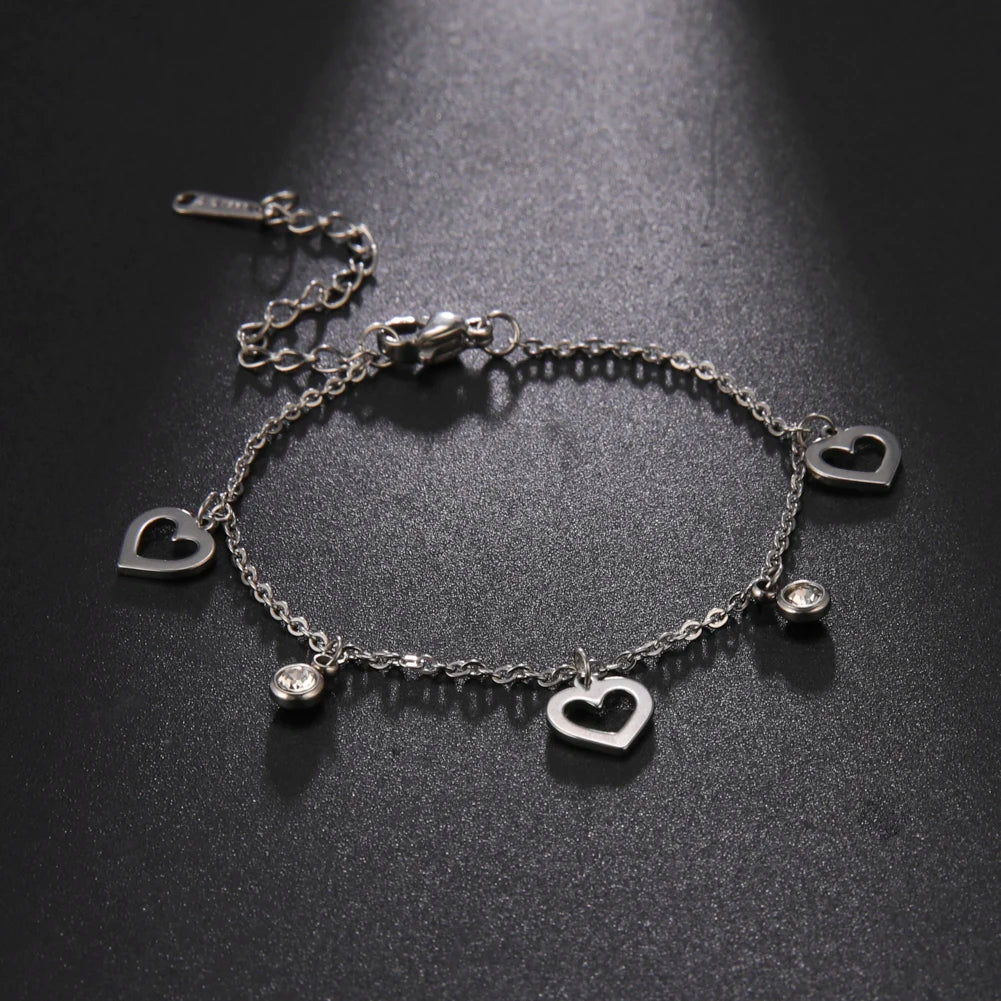 Bracelet de Cheville Cœur Acier Inoxydable – Waterproof