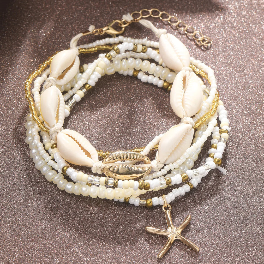 Bracelet de Cheville Multi-Rangs Coquillage