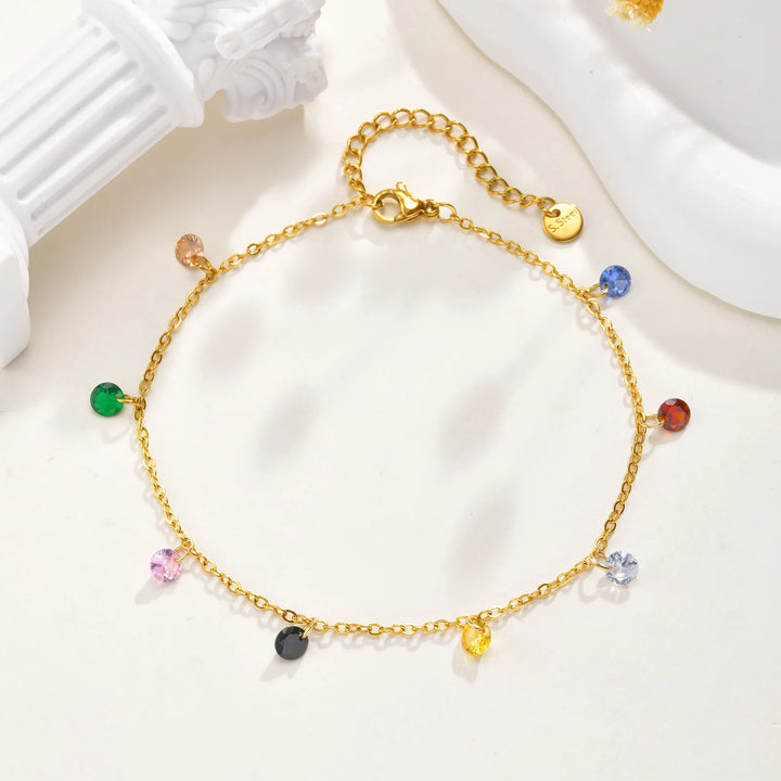 Bracelet de Cheville Doré Ornée de Pierres Multicolores