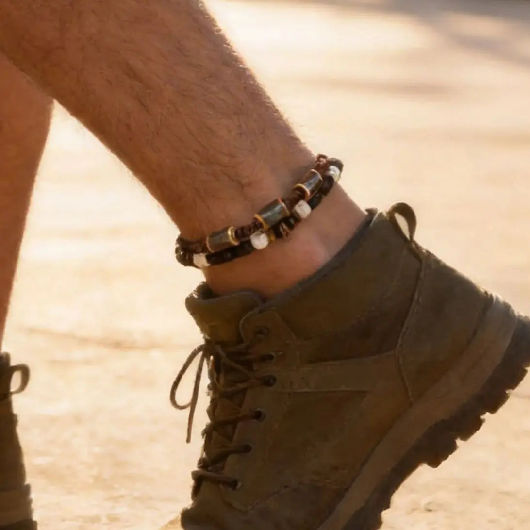 Bracelet de Cheville Homme Vintage en Perles de Coco