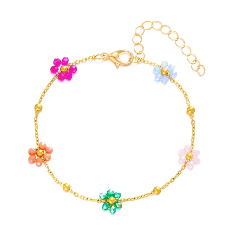 Bracelet Cheville Bohème Fleurs Colorées
