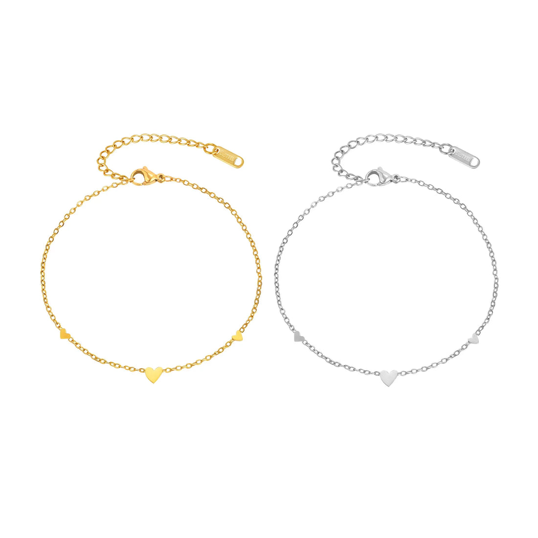 Bracelet de Cheville Acier Doré – Chaîne Fine 3 Cœurs