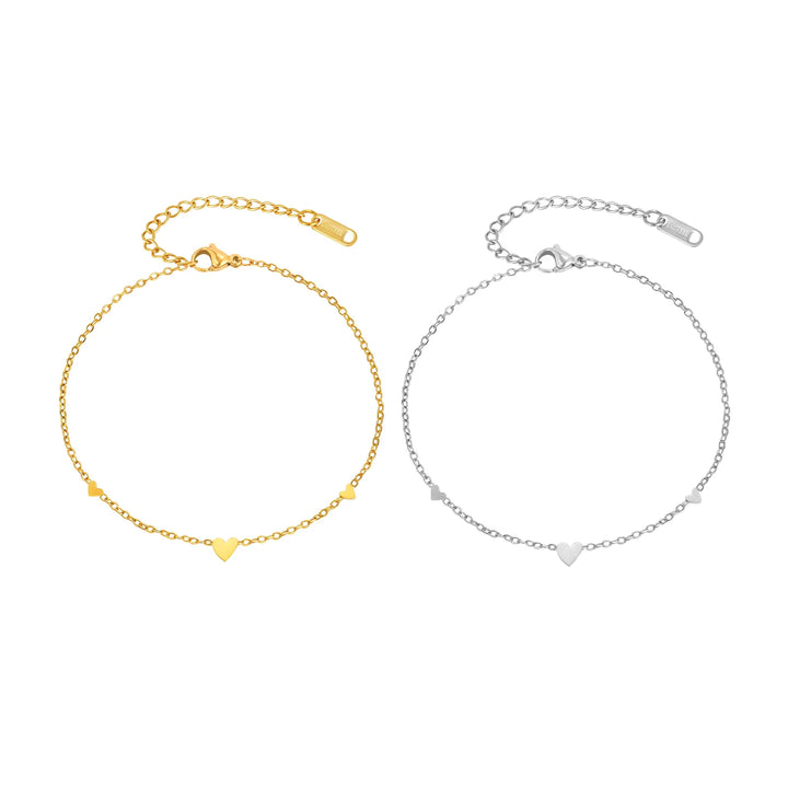 Bracelet de Cheville Acier Doré – Chaîne Fine 3 Cœurs