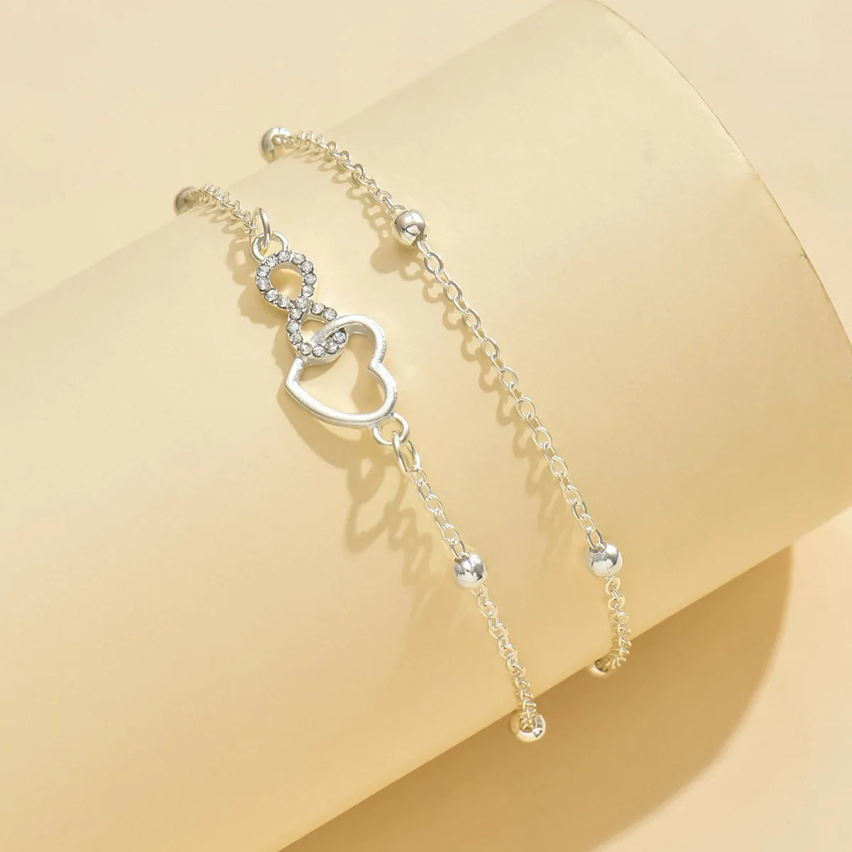 Bracelet de Cheville Cœur Double Rang Argent 925