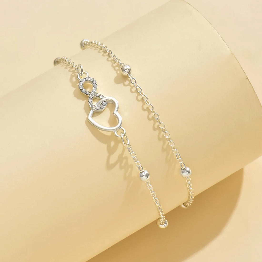 Bracelet de Cheville Cœur Double Rang Argent 925