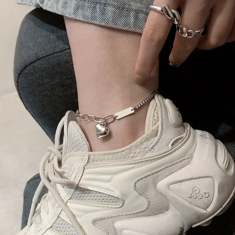 Chaîne de Cheville Cœur Plein Argent 925 – Minimaliste