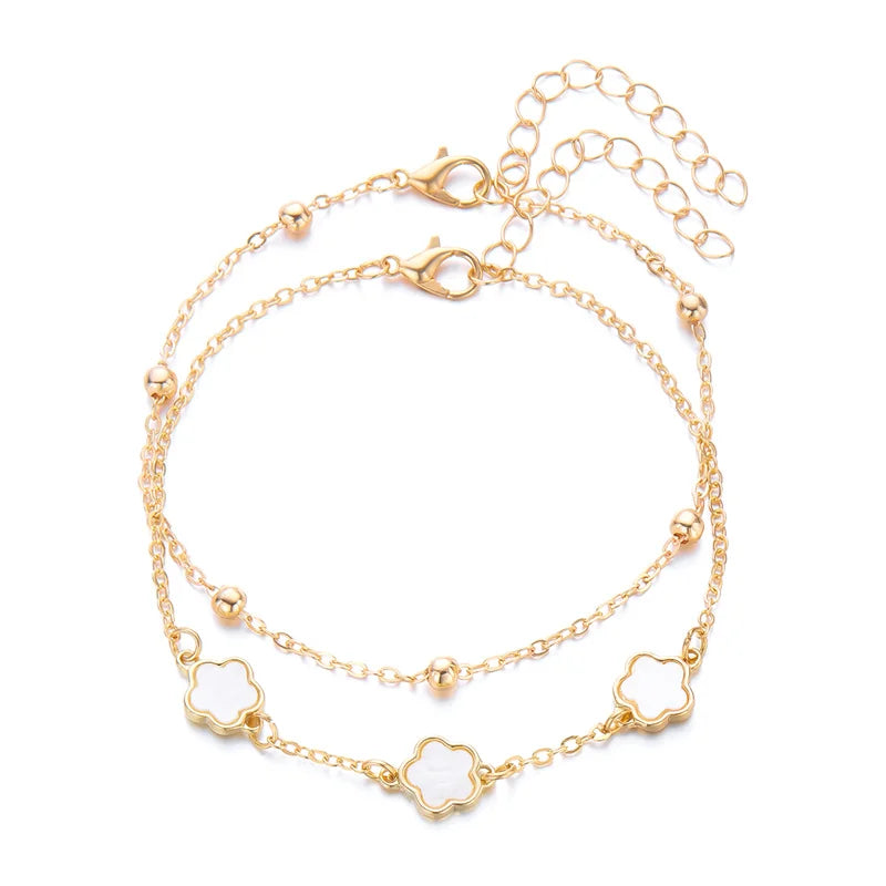Gold-Plated Ankle Bracelet with Black Heart Charms