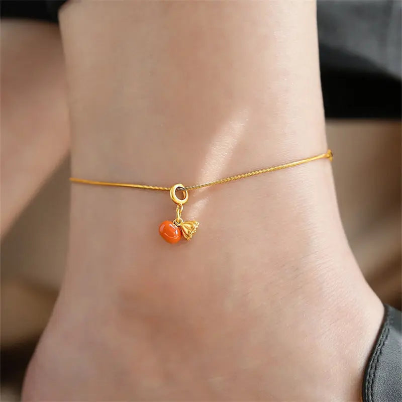 Yellow and Red Chinese Style Woven Ankle Bracelet