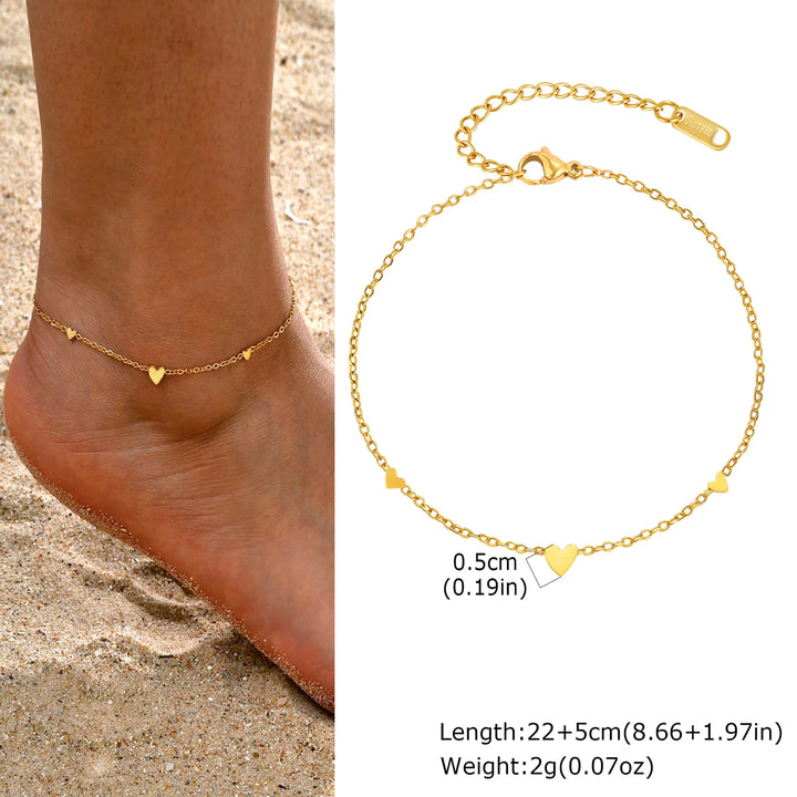 Bracelet de Cheville Minimaliste Coeur Doré
