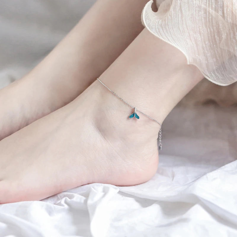 Women's Sterling Silver 925 Double Fine Chain Anklet with Sparkling Rhinestones