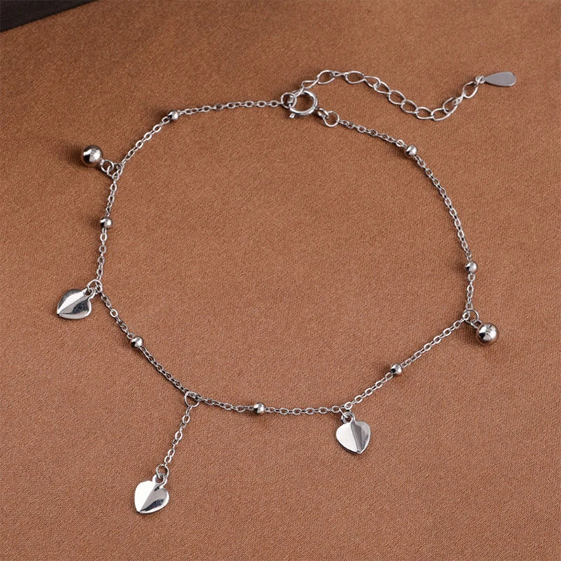 Women's Sterling Silver 925 Double Fine Chain Anklet with Sparkling Rhinestones