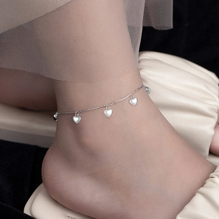 Chaîne de Cheville Argent 925 à Pendentif Cœur – Élégante
