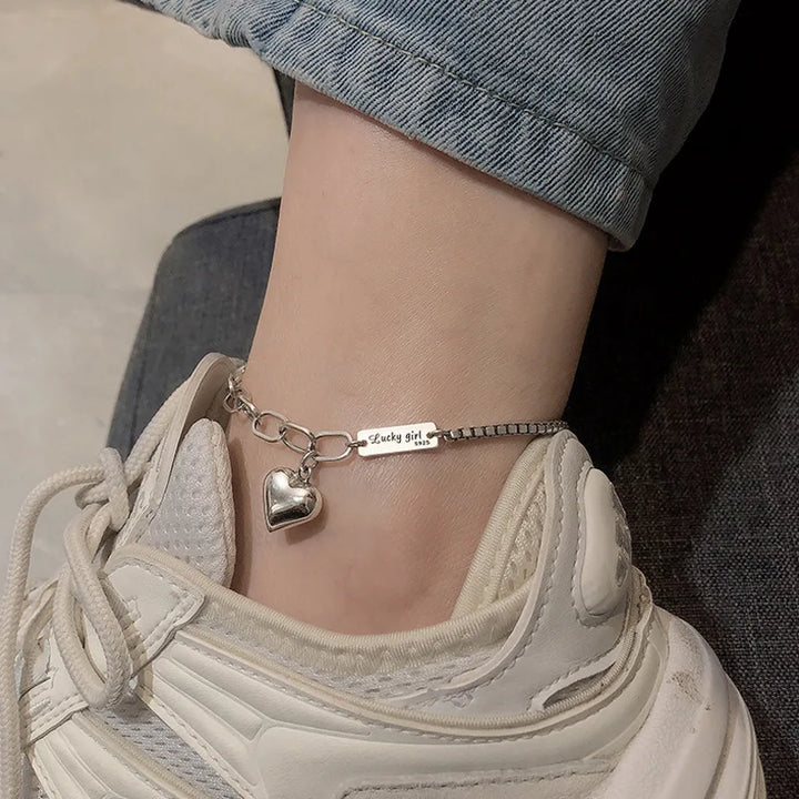 Chaîne de Cheville Cœur Plein Argent 925 – Minimaliste