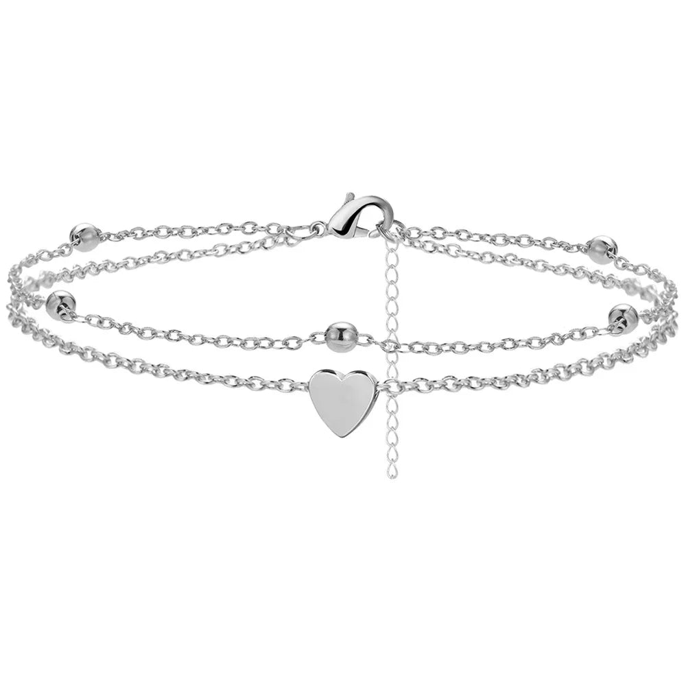 Chaîne de Cheville Cœur Zircon – Plaqué Argent Brillant