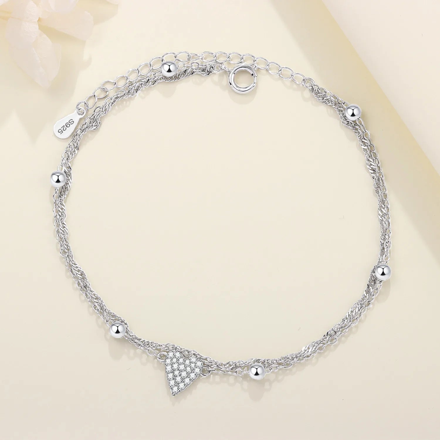 Chaîne de Cheville Argent 925 Cœur Ajouré – Finesse Sterling