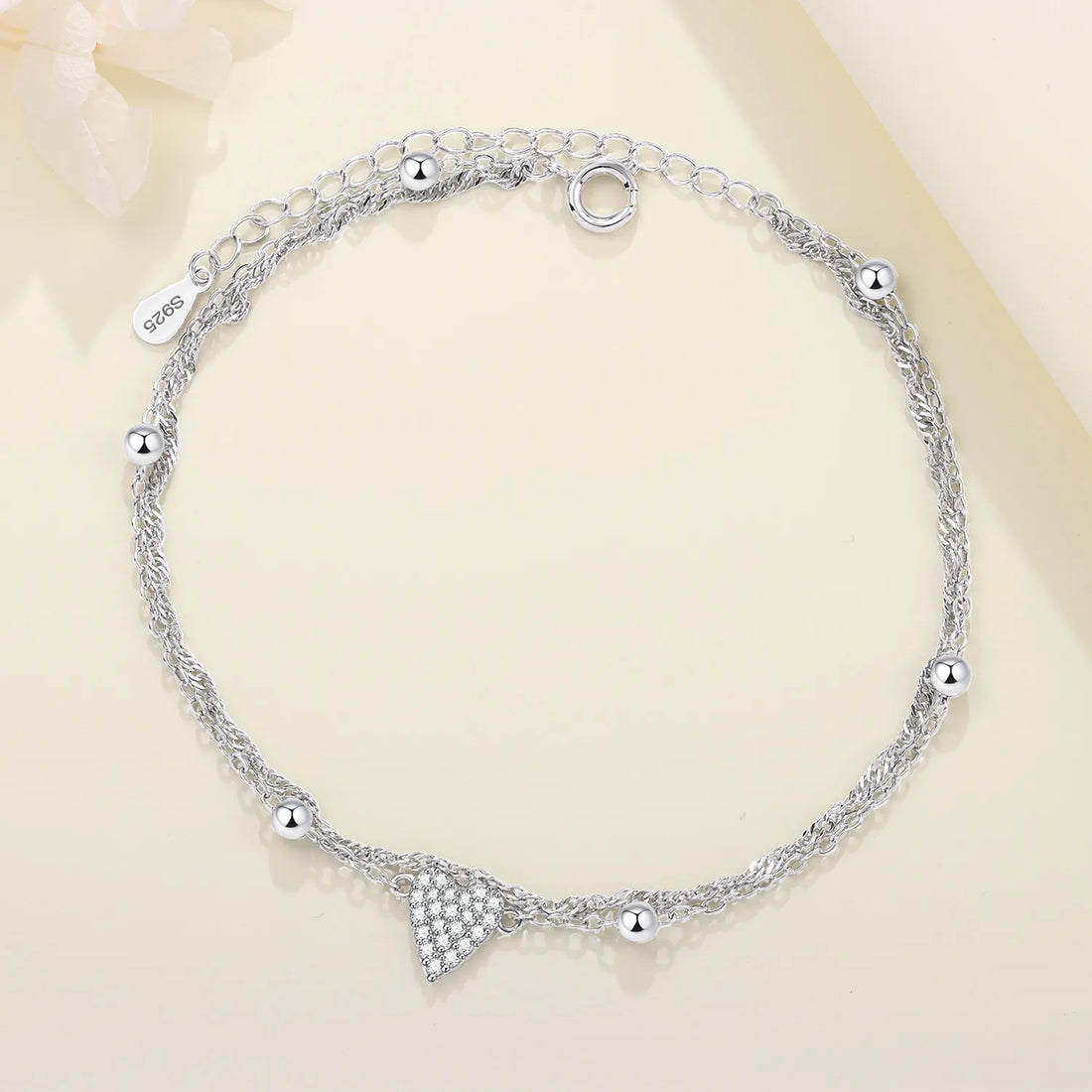 Chaîne de Cheville Argent 925 Cœur Ajouré – Finesse Sterling