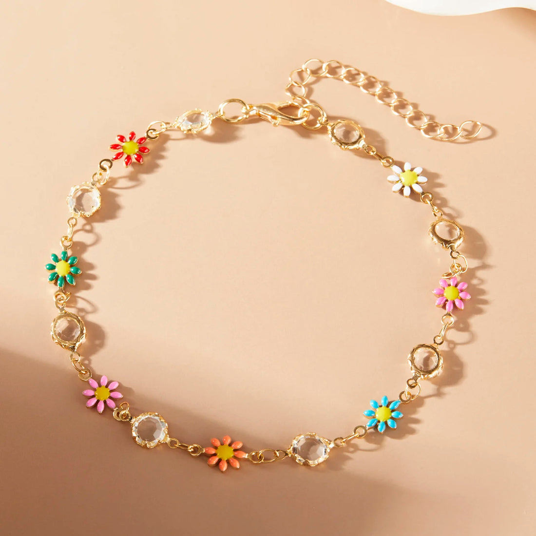 Gold-Plated Ankle Bracelet with Black Heart Charms